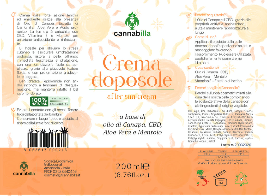 Crema DopoSole alla Canapa e CBD (200ml)