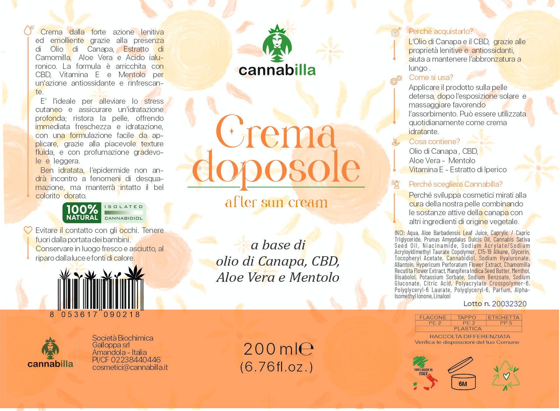 Crema DopoSole alla Canapa e CBD (200ml)